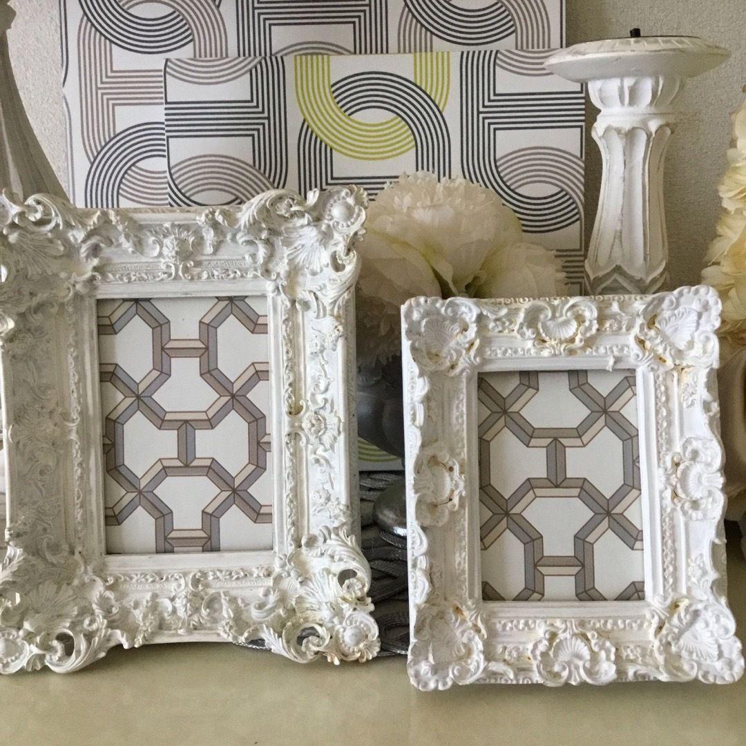 ホワイト装飾フレーム2サイズセット コマフレーム ツボ付き パーツ2点セット ホワイト｜パーツ材料の通販