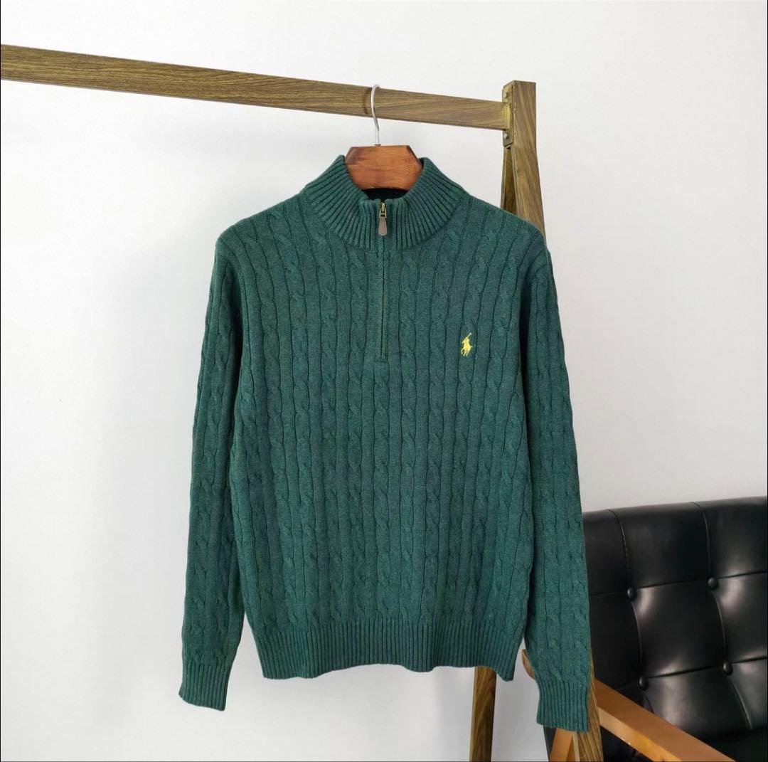 【新品未使用】POLO ラルフローレン メンズ ハーフジップ グリーンM Polo Ralph Lauren ハーフジップスウェット グリーン【0925T33