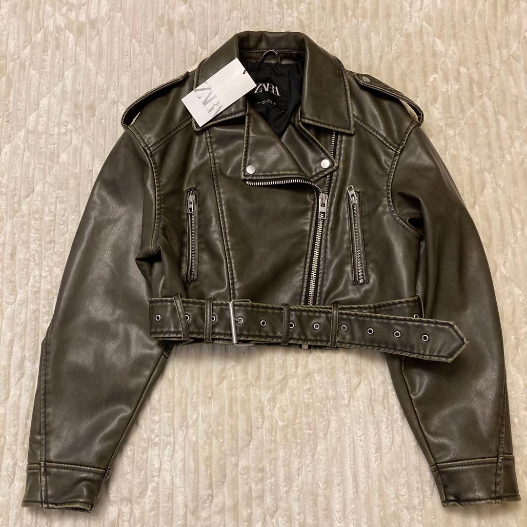 【完売品・美品】ZARA クロップドレザージャケット ライダース ZARA フェイクレザー クロップド ライダースジャケット ¥16,290