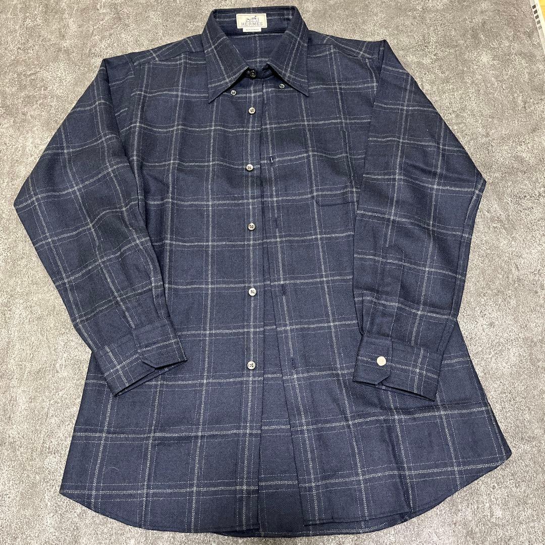 ネイビー チェック柄 長袖シャツ アメカジ ネイビーチェック柄長袖シャツ メンズカジュアル シャツ