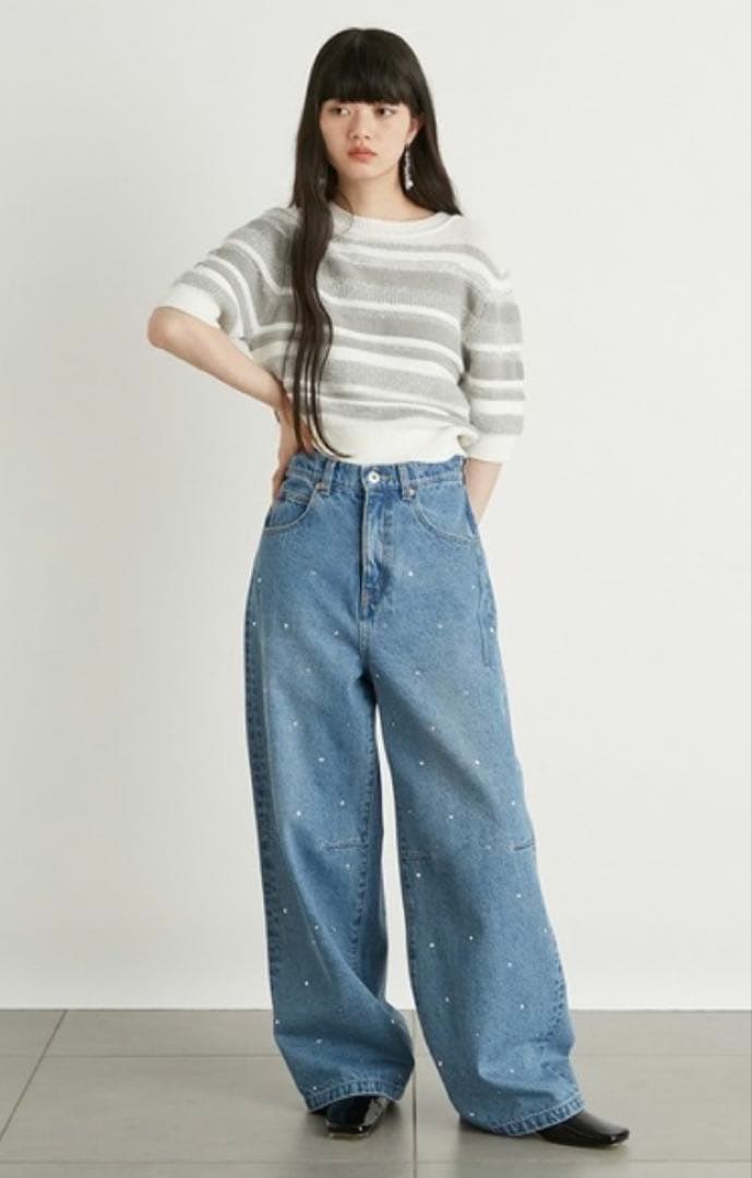 リリーブラウン ハートビジューワイドデニムパンツ - メルカリ