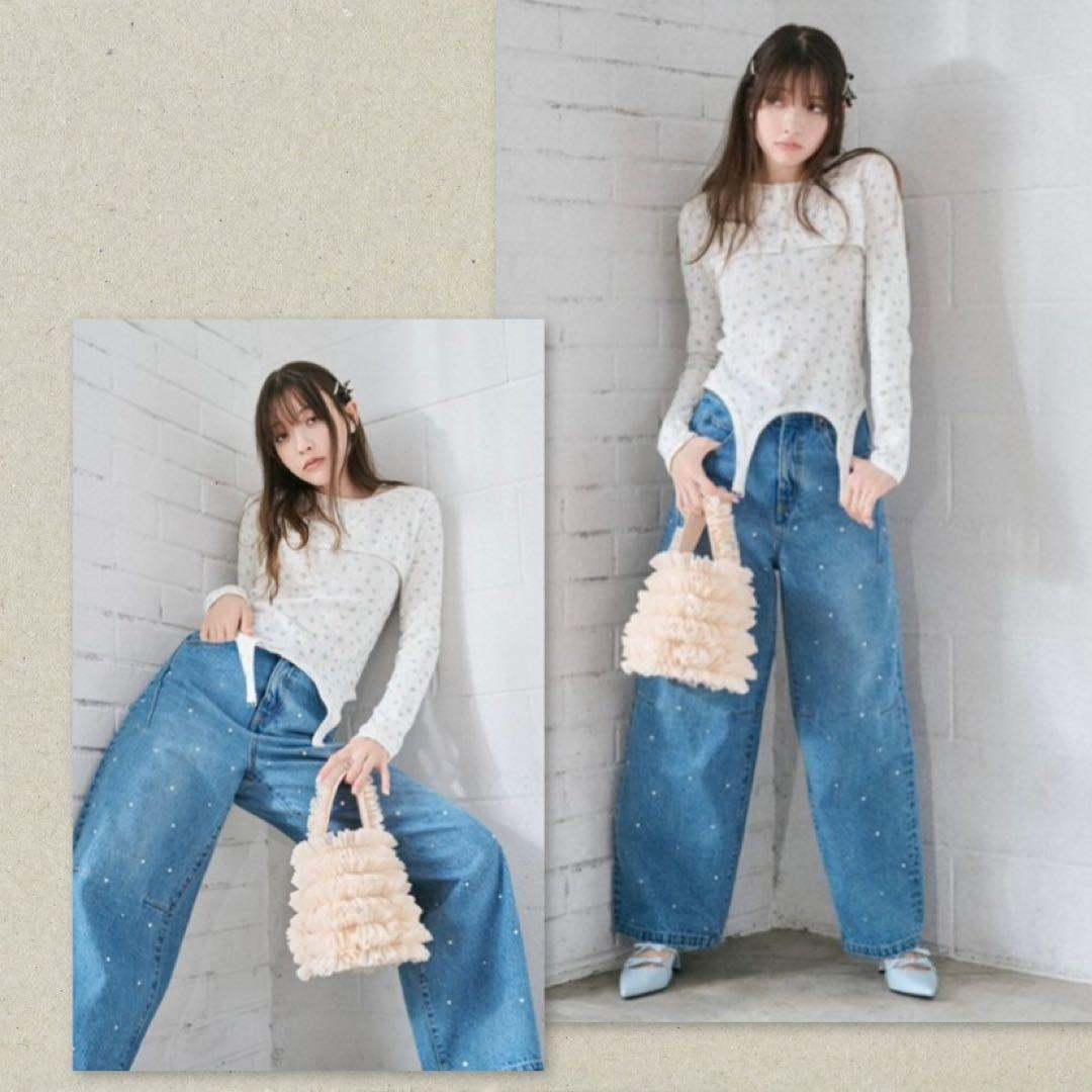 リリーブラウン ハートビジューワイドデニムパンツ - メルカリ