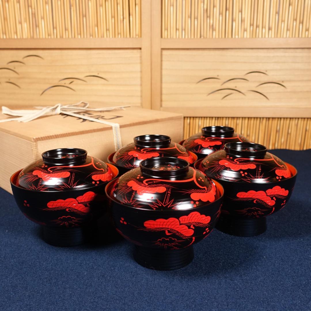 雅な逸品 天然木製 蓬莱山蒔絵 大振 煮物椀 雑煮椀 5客 共箱 319901503-r2.jpg