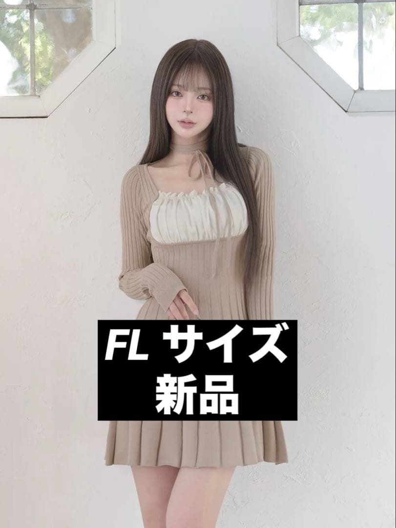 ネックリボンデザインフレアニットミニワンピース FL Darich（ダーリッチ） ワンピース ネックリボンデザインフレアニット