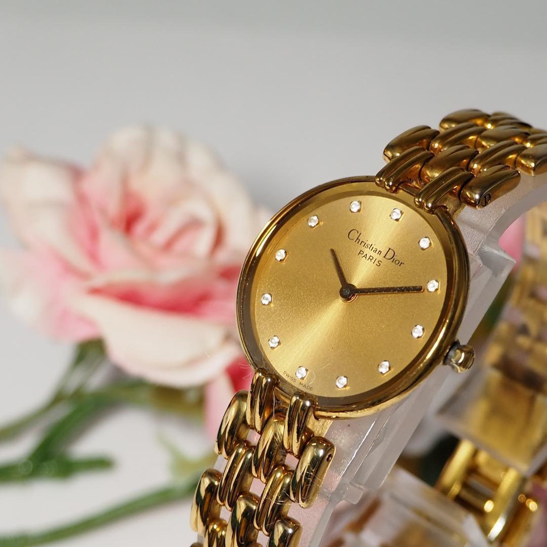 稼働品 ディオール DIOR バギラ 12Pダイヤ レディース腕時計 ゴールド