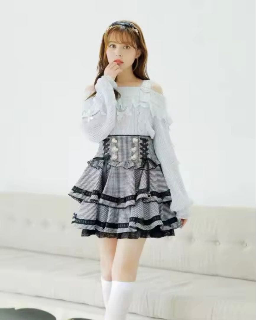 リズリサ はしごリボンチェックティアー ドスカパン ブラック×ホワイト♡ 完売品 LIZLISA リズリサ はしごリボンチェックティアードスカパン