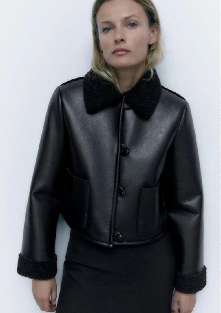 ZARA レザージャケット　ブラック ☆ZARAザラ本革 オーバーサイズ レザーライダースジャケット (ZARA