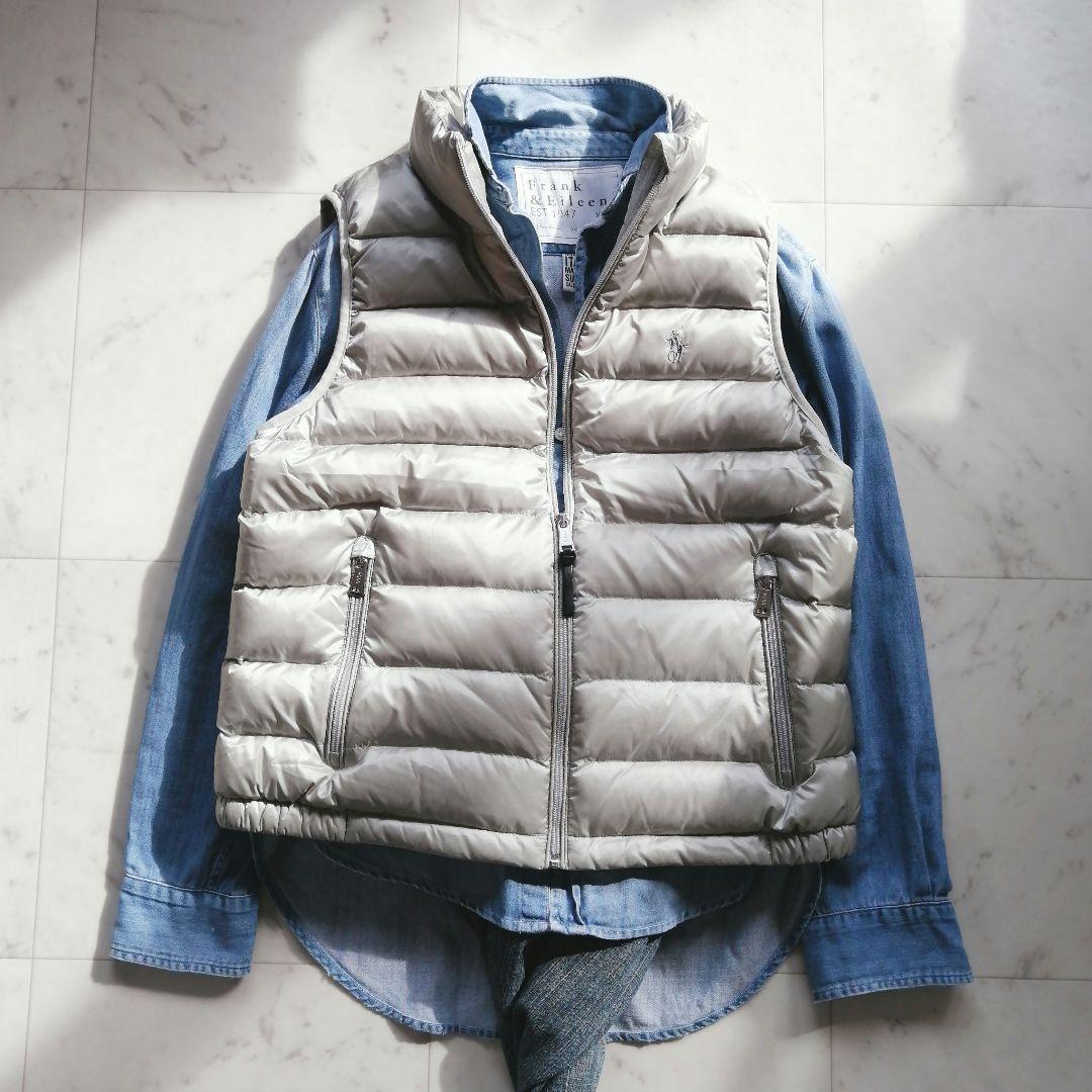 美品 ラルフローレン ポニー刺繍 ダウンベスト スタンドカラー グレー POLO RALPH LAUREN ポロラルフローレン ワンポイントポニー刺繍ロゴ