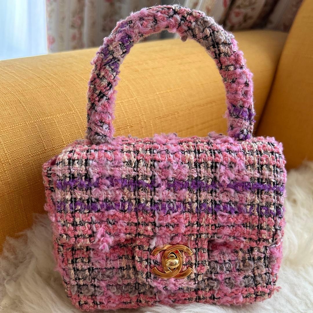 極美品 シャネル CHANEL マトラッセ 親子バッグ ピンクツイード - メルカリ