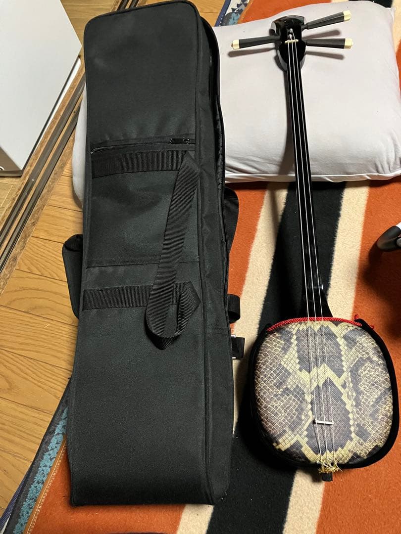 三線本体 金色装飾 専用ケース付き 三線セット 沖縄三線初心者A 11点セット（人工皮＋ソフトケース）沖縄