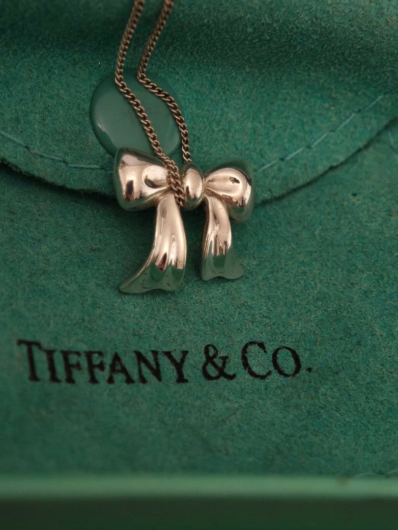 美品 ティファニー リボン ネックレス シルバー 925 純正 チェーン