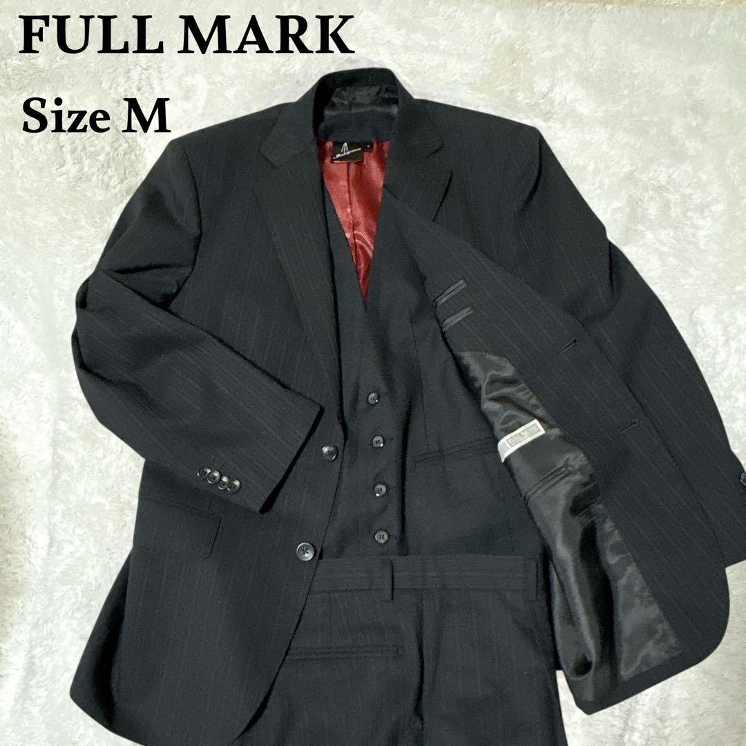 【美品】FULL MARK フルマーク 3ピース 黒 ストライプ Lサイズ MIYUKI TOPネイビーシャドーグレンチェックスリーピーススーツ（スーツ