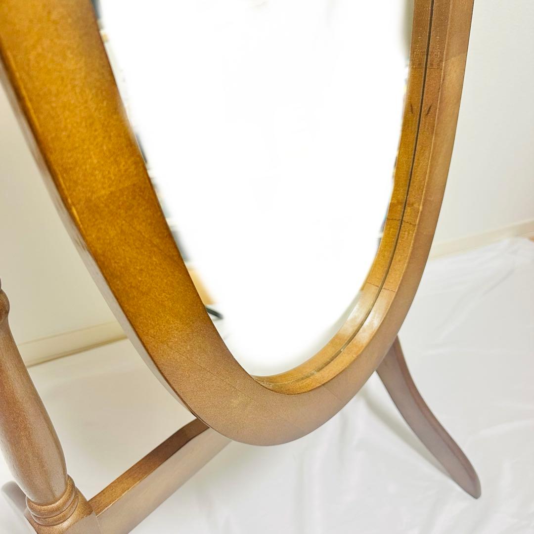 アンティーク調 オーバル型 ヴィンテージ レトロ スタンドミラー 木製