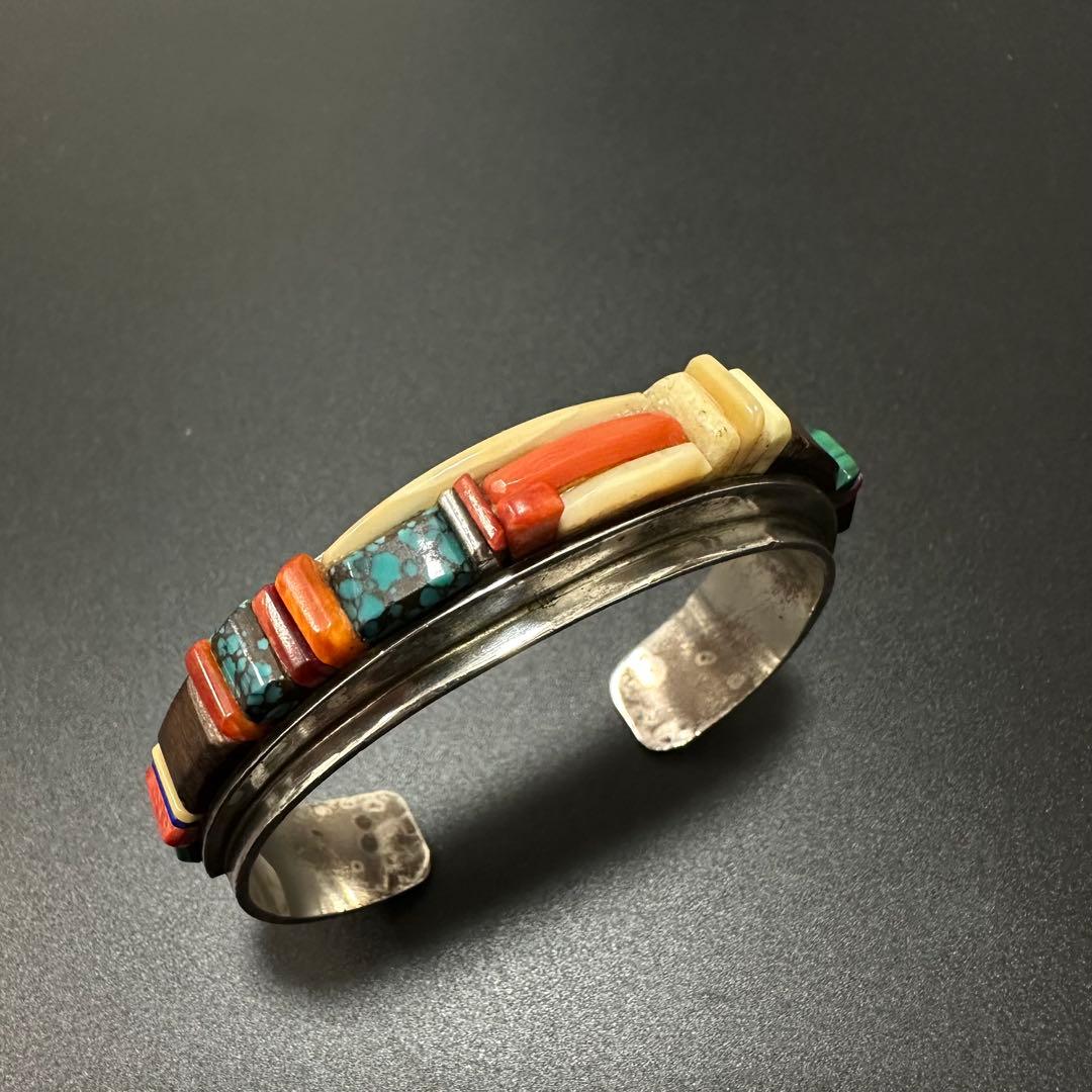 Navajo Harold Smith マルチカラーストーン バングル ナバホ Harold・Smith ハロルド・スミス インレイ マルチカラー