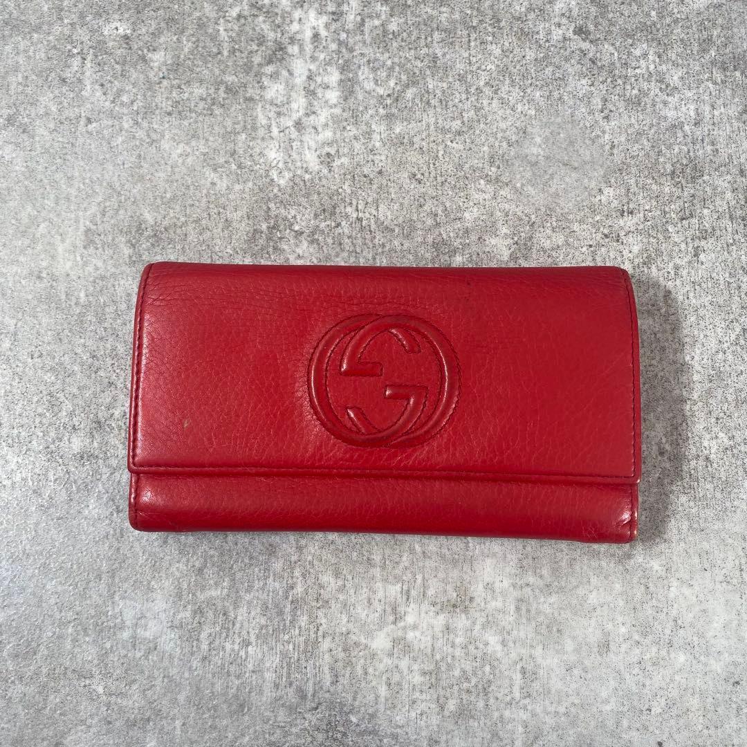 GUCCI　 長財布 ソーホー 二つ折り　レザー　インターロッキング　レッド グッチ 長財布 ソーホー インターロッキング GG レザー ブラック