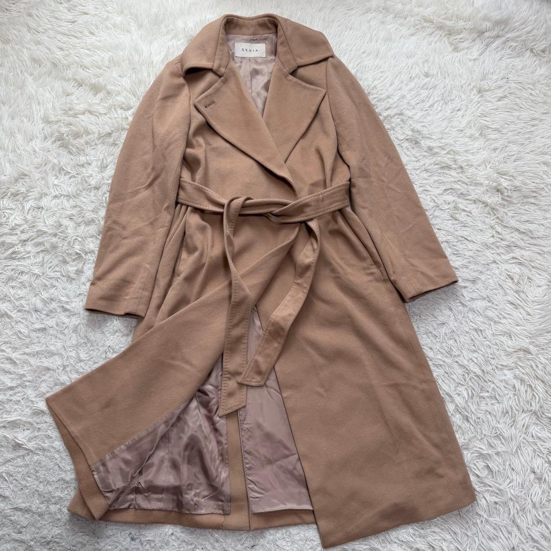 極美品カシミヤ100% stola. ベルテッドコート　女優襟　イタリア製 スーパーカシミヤ ベルテッドコート | maison TOMORROWLAND/メゾン