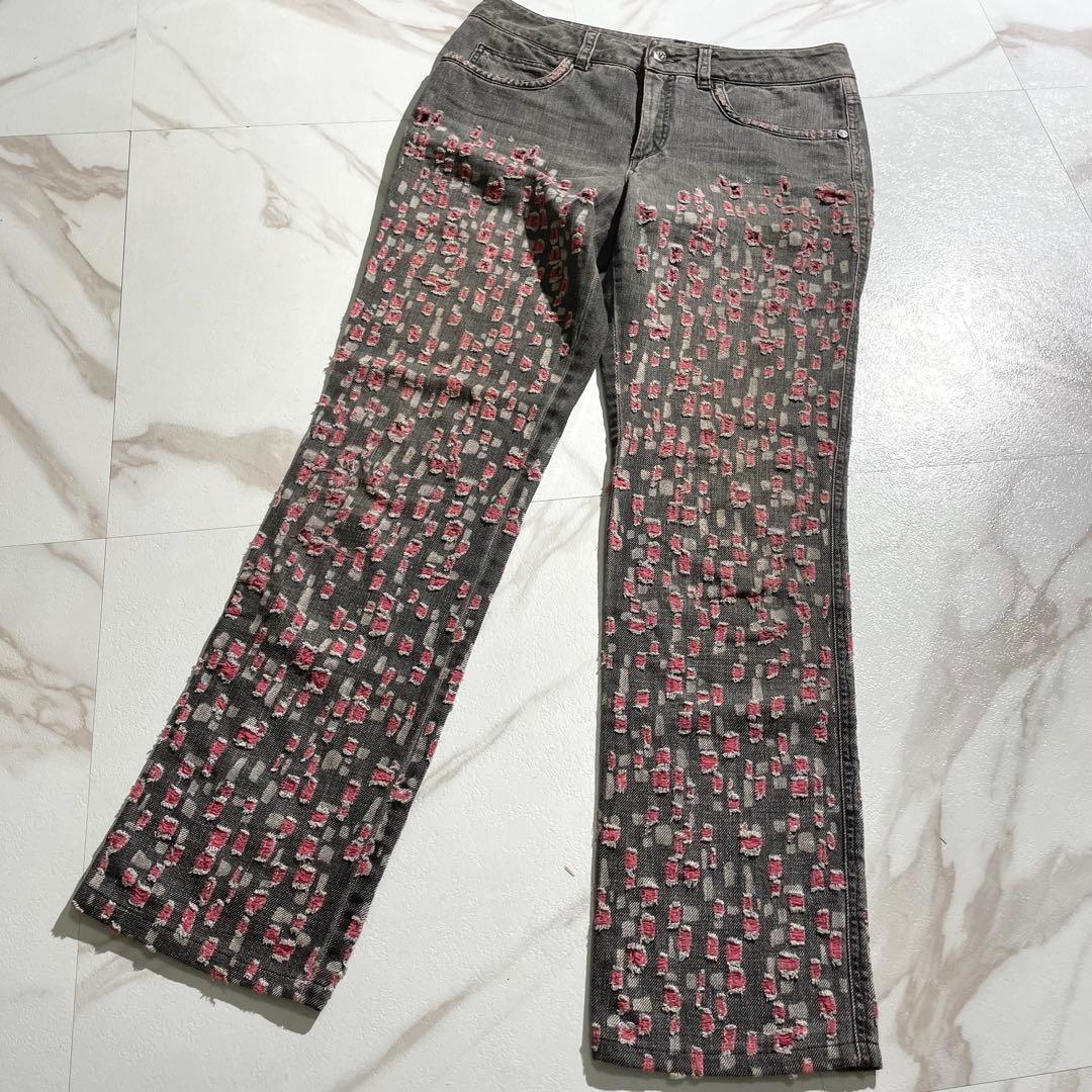 入手困難✨ シャネル CHANEL デニム 38 M ダメージ加工 ブラック マキシ ハンドバッグ、デニム、ダークブルー & オレンジ