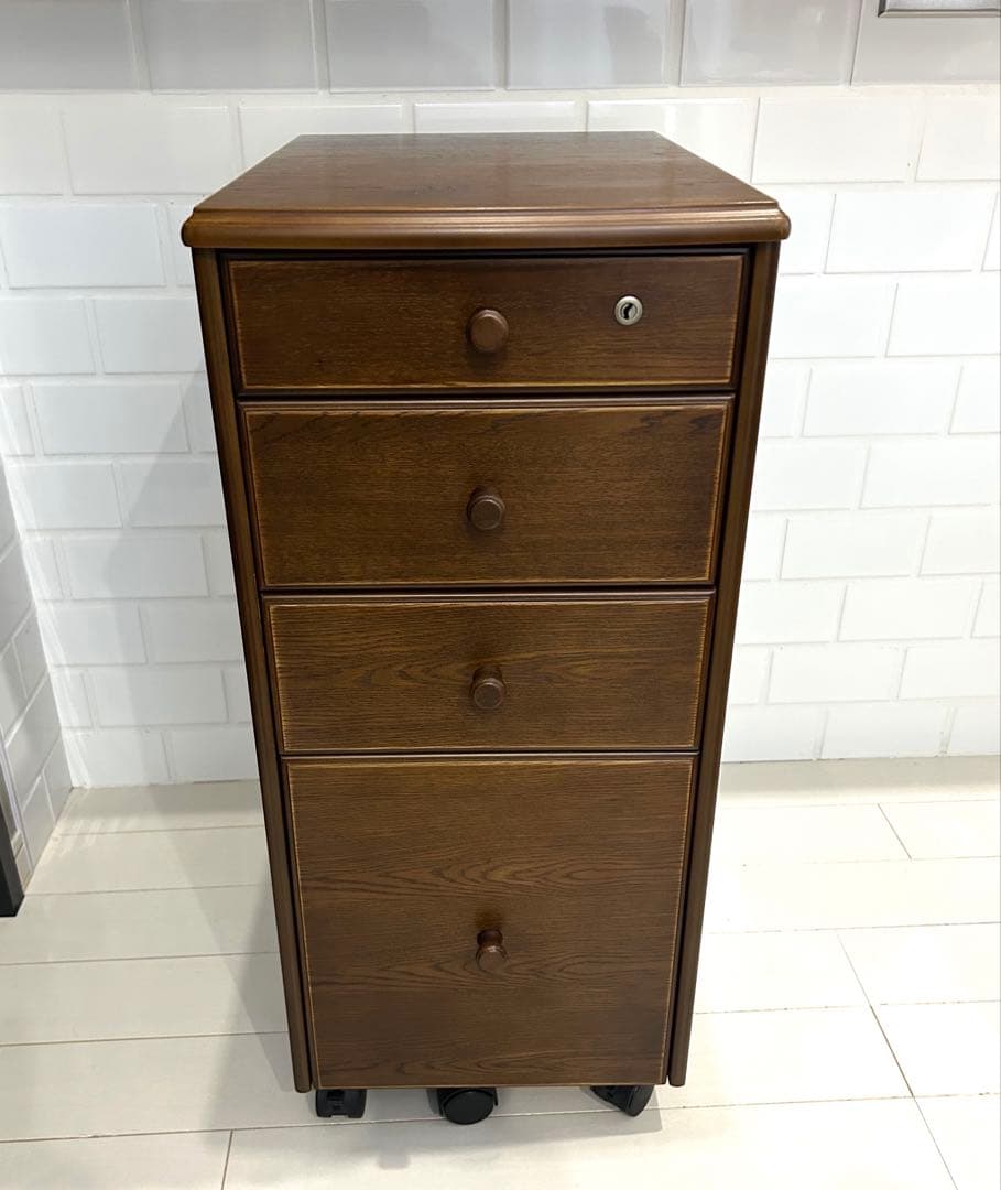 東海家具　鍵付き　4段 チェスト ワゴン木製　アンティーク　TOKAIKAGU liberty_f614-3840