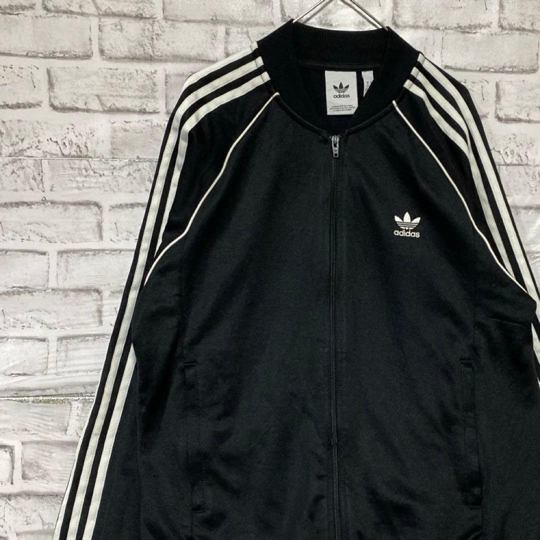 アディダス ジャージトラックジャケット　ブラック2XL トレフォイルロゴ刺繍85 adidas アディダス トレフォイル ワンポイントロゴ刺? 袖ライン
