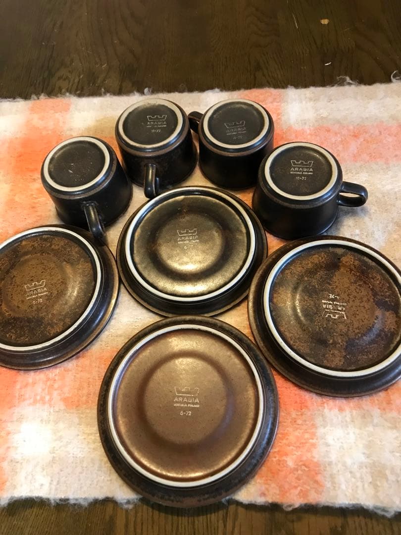 ARABIA製デミタスカップ4客フィンランド アンティークフィンランド製デミタスカップ 鳥と花の優雅な模様