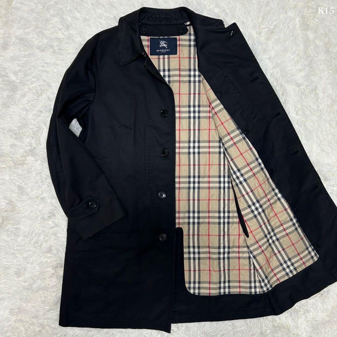 【美品/LL】バーバリー ロンドン ステンカラーコート アウター 黒 ライナー付 3978 BURBERRY LONDON バーバリーロンドン ハーフコート ブラック 中綿