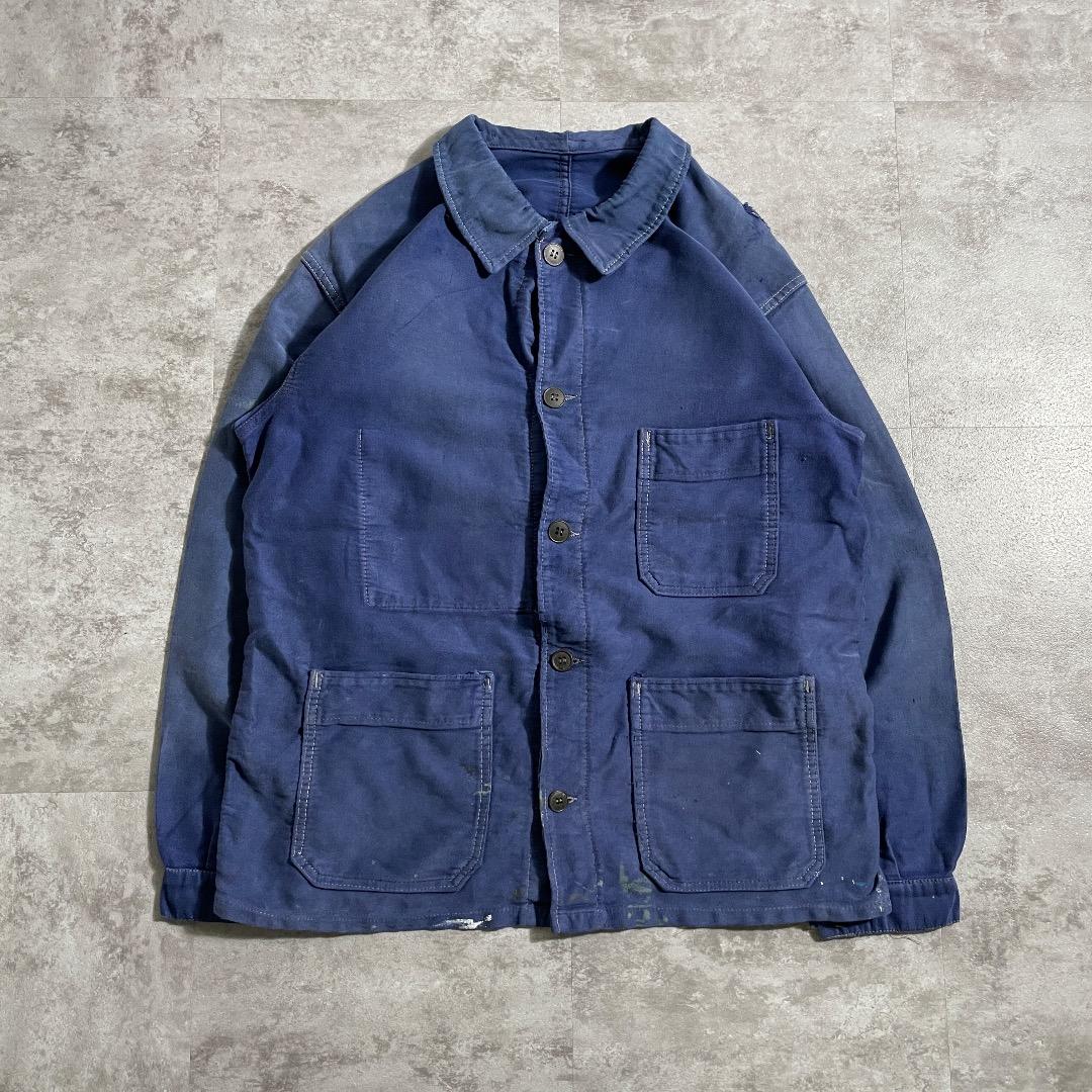 50-60s モールスキン フレンチワークジャケット 60's ブラックモールスキンフレンチワークジャケット - Fresh Service