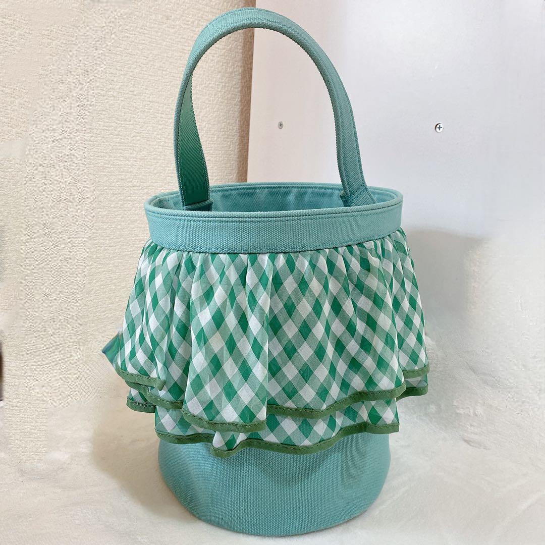 【美品】再値下げ★セツコサジテール　ピクニック　ハンドバッグ　アップルグリーン ピクニック（白フリル×黒ドット） | bag,picnic | setsuko sagittaire