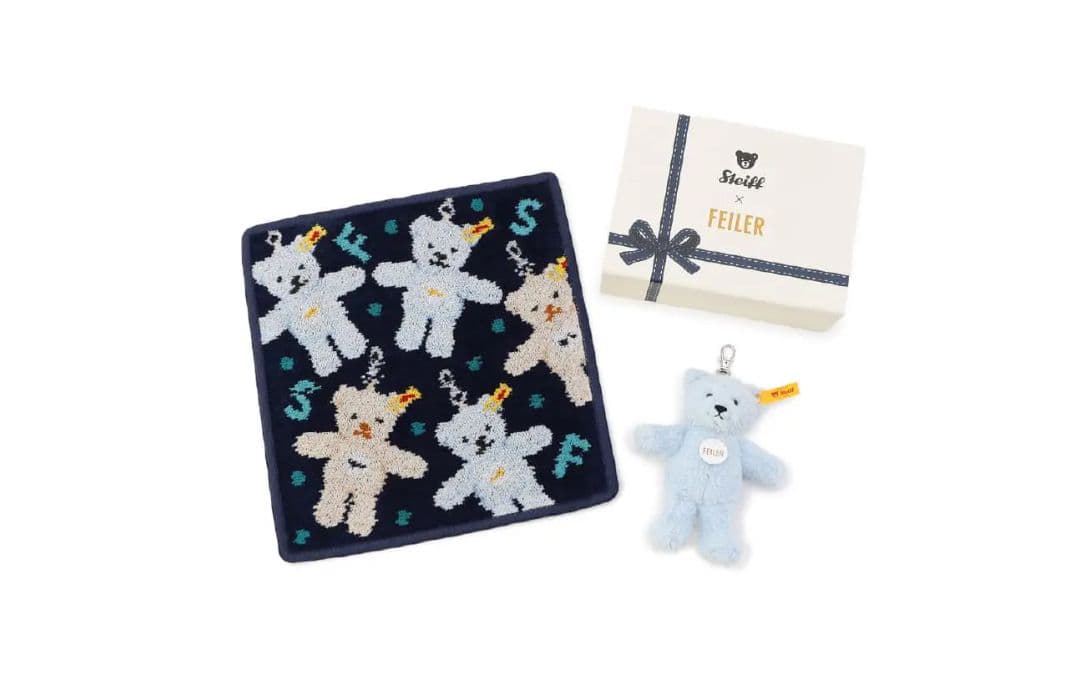 フェイラー×Steiff ハンカチセット シュタイフ×フェイラー】テディベアのキーリングとハンカチのセットを