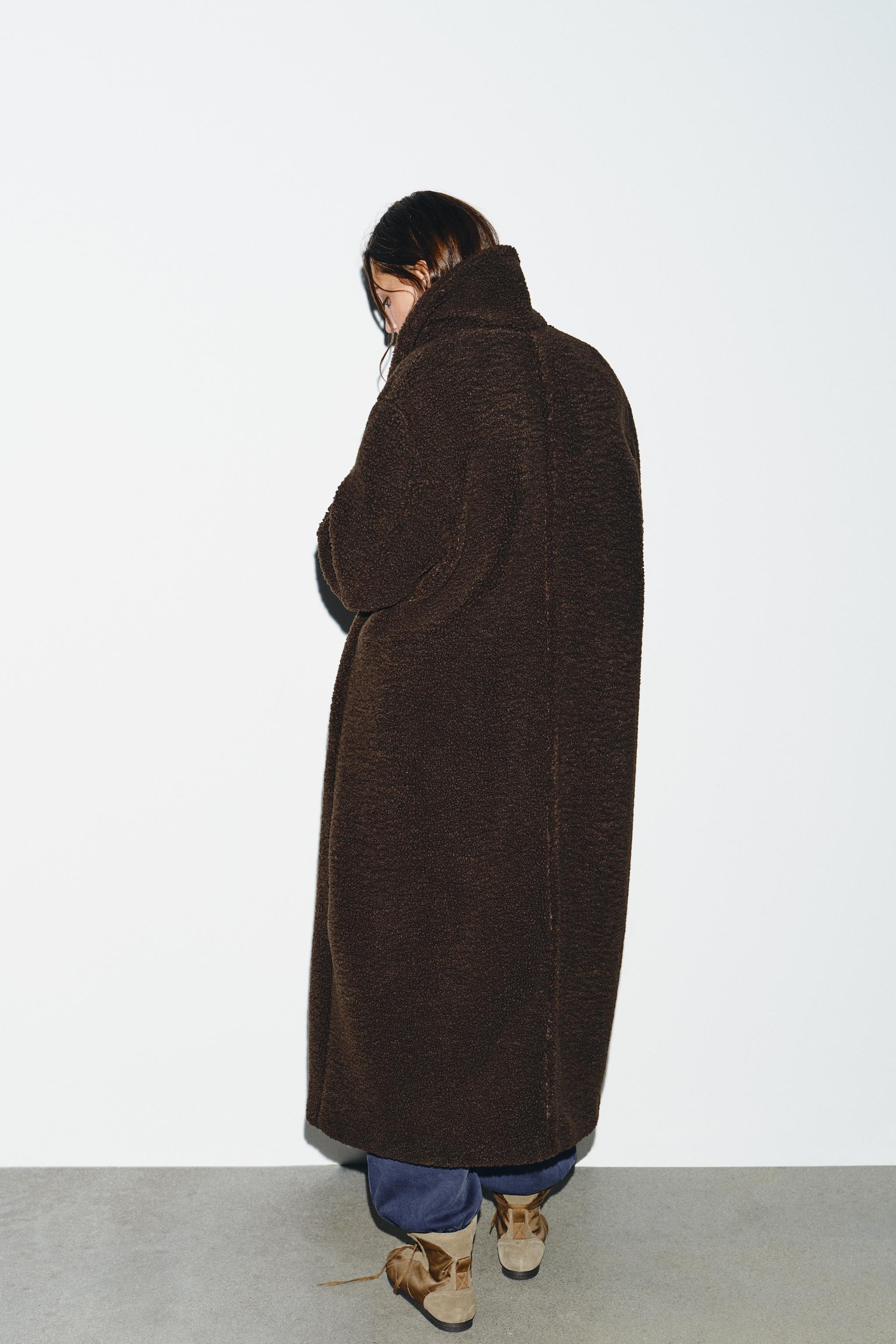 FAUX SHEARLING COAT - Dark brown | ZARA India